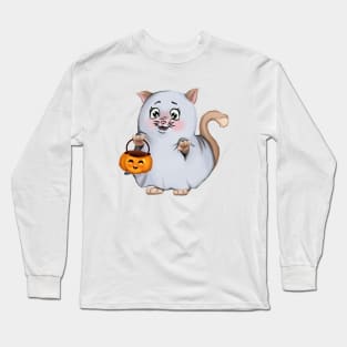 cute little kitten ghost Long Sleeve T-Shirt